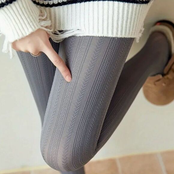 Solid Ribbed Gray Tights. - Picture 4 of 6